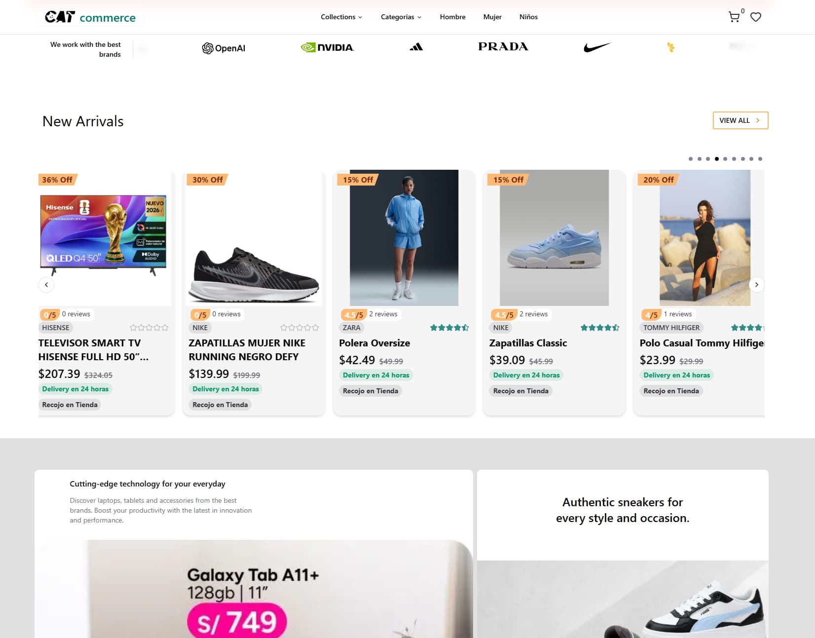 Página principal de la tienda
